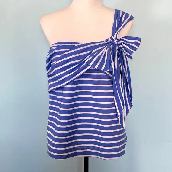 J. Crew One Shoulder Striped Top with Bow Size 10 - Picture 3 of 9